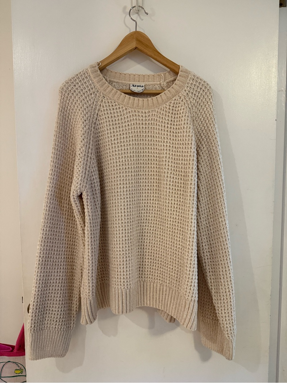 ARULA Cream Waffle Knit Crewneck Sweater
